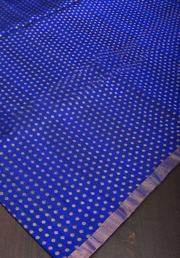 Blue and Red Pure Raw Silk Saree with Full Body Zari buttas | SILK MARK CERTIFIED