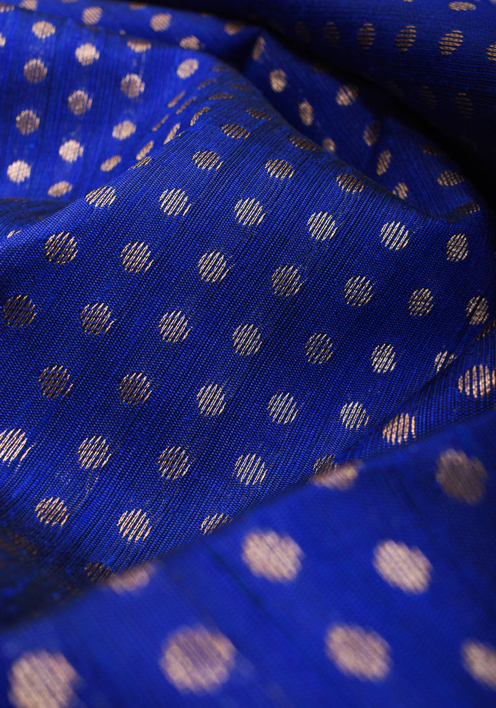 Blue and Red Pure Raw Silk Saree with Full Body Zari buttas | SILK MARK CERTIFIED
