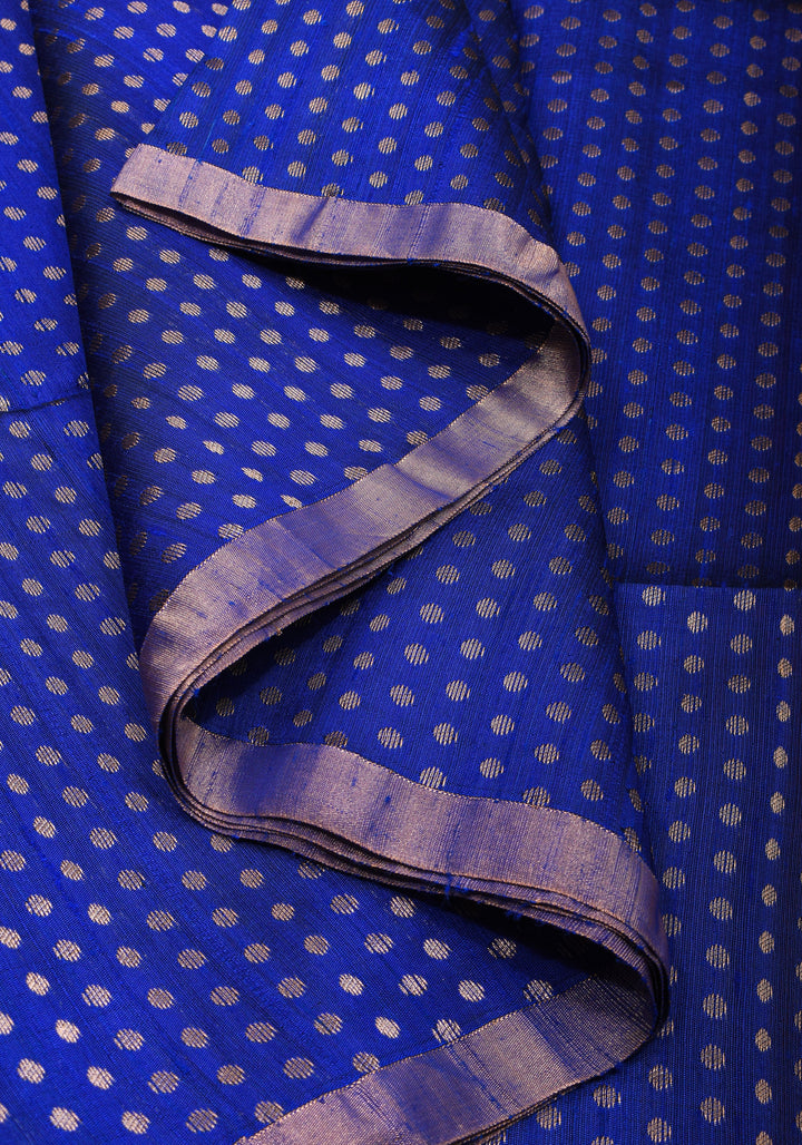Blue and Red Pure Raw Silk Saree with Full Body Zari buttas | SILK MARK CERTIFIED