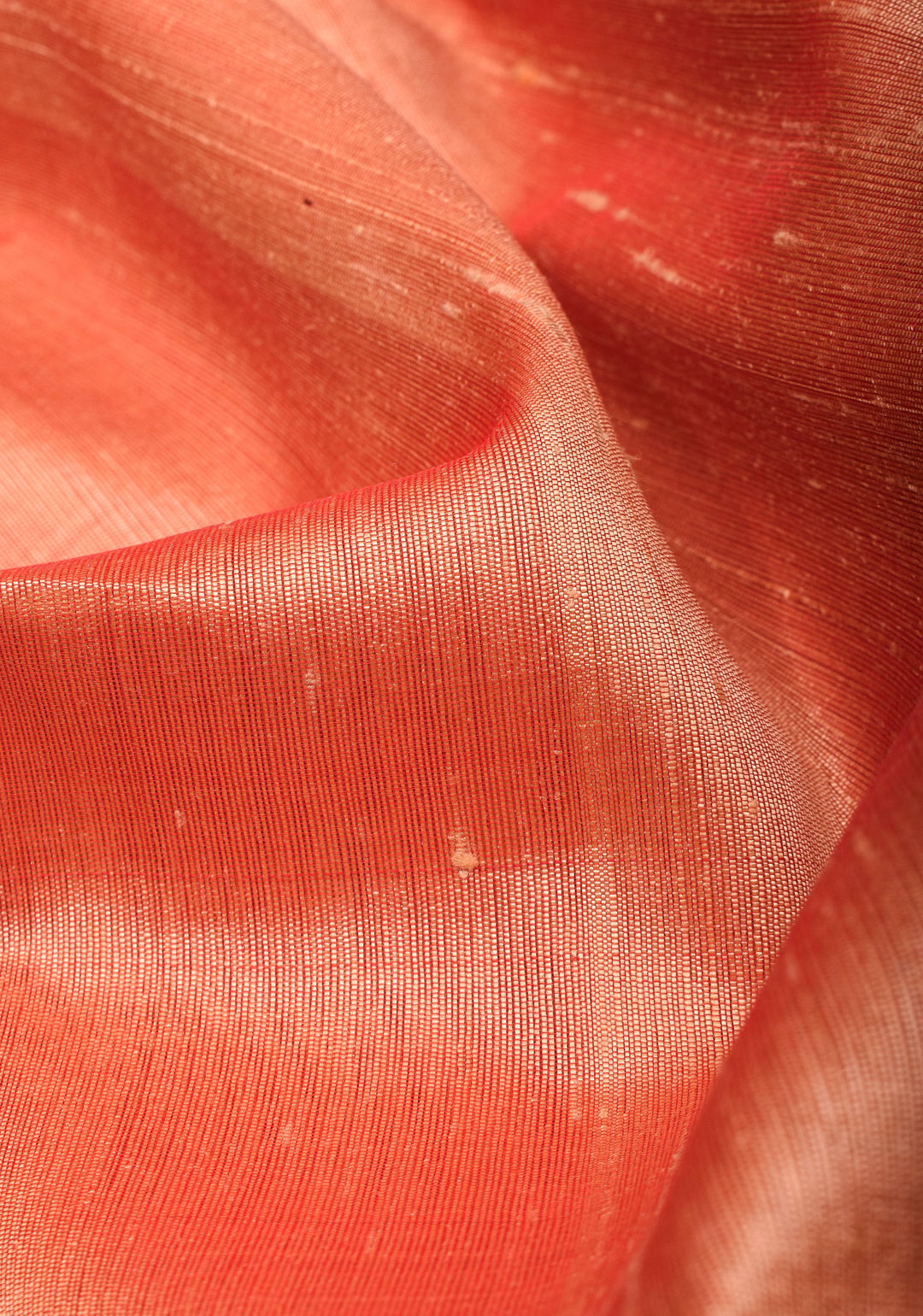 Pure Raw Silk Saree in Coral with Tissue Zari Red Border | SILK MARK CERTIFIED