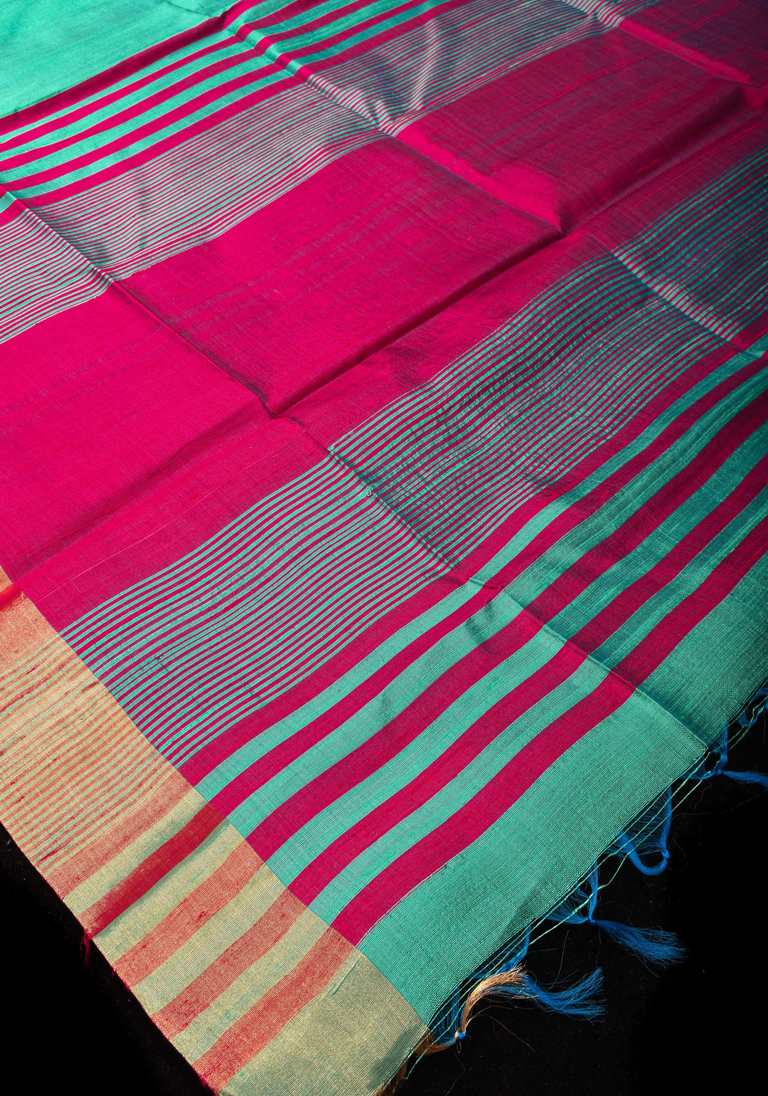 Sea Green and Pink Pure Raw SIlk Saree with Tissue Zari Borders| SILK MARK CERTIFIED