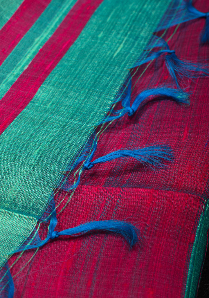 Sea Green and Pink Pure Raw SIlk Saree with Tissue Zari Borders| SILK MARK CERTIFIED