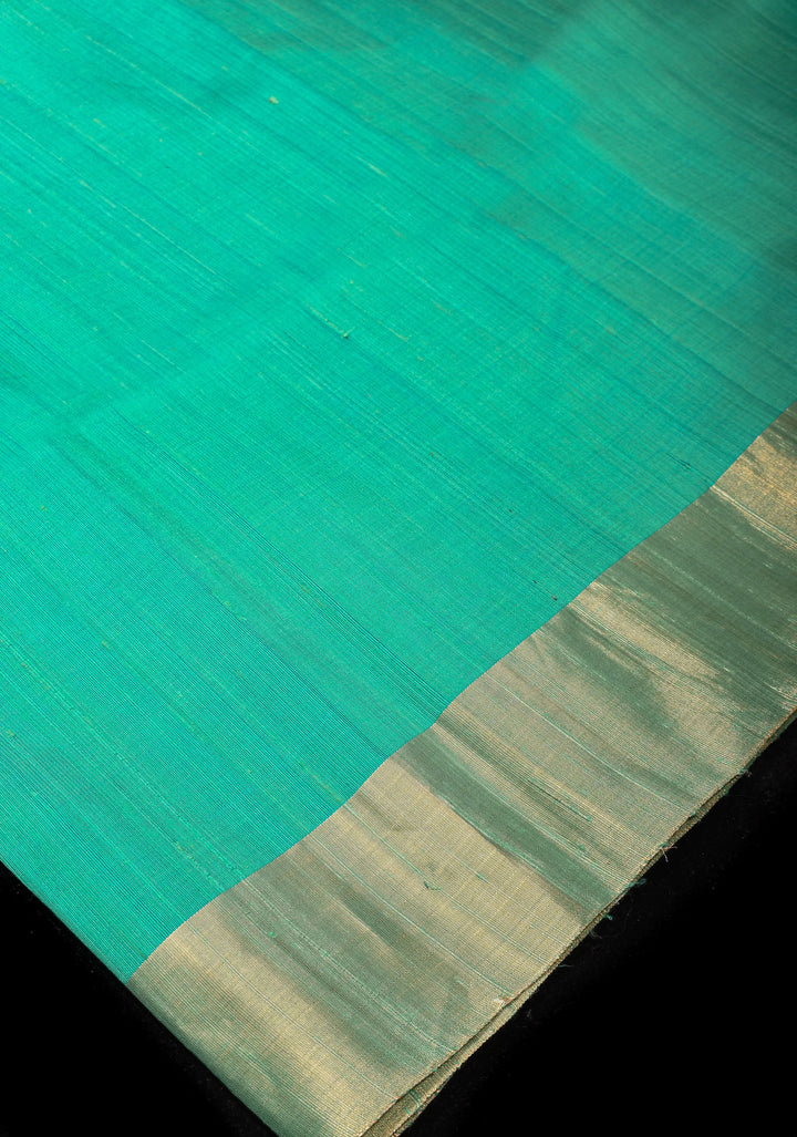 Sea Green and Pink Pure Raw SIlk Saree with Tissue Zari Borders| SILK MARK CERTIFIED