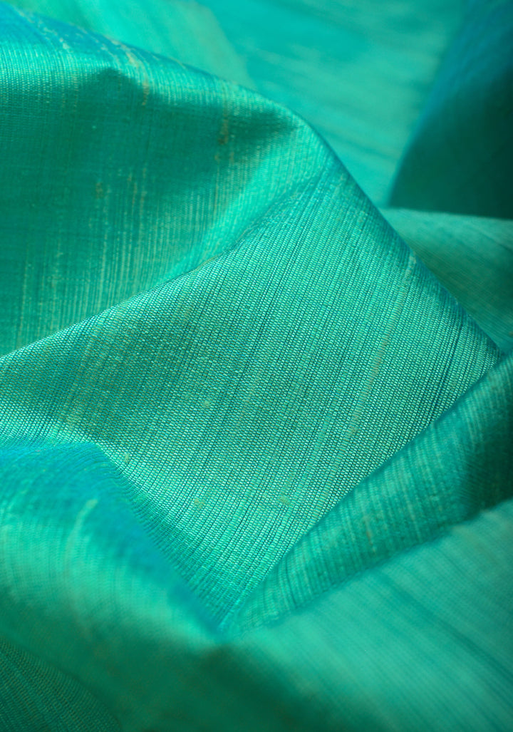 Sea Green and Pink Pure Raw SIlk Saree with Tissue Zari Borders| SILK MARK CERTIFIED