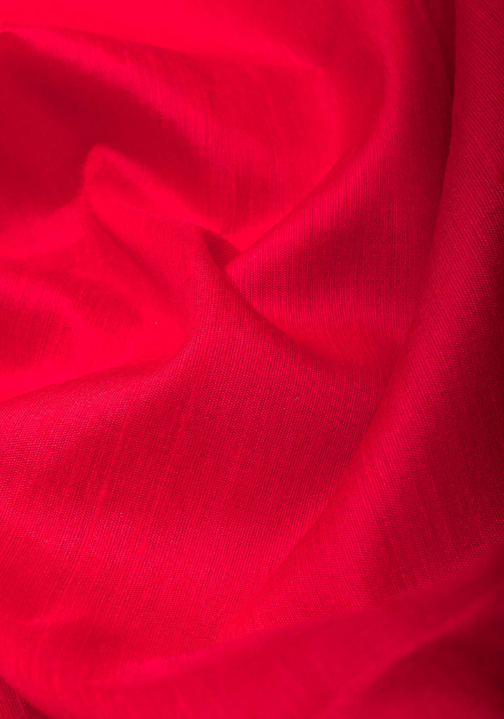 Red Pure Raw Silk Saree with Gold Tissue Zari Border | SILK MARK CERTIFIED