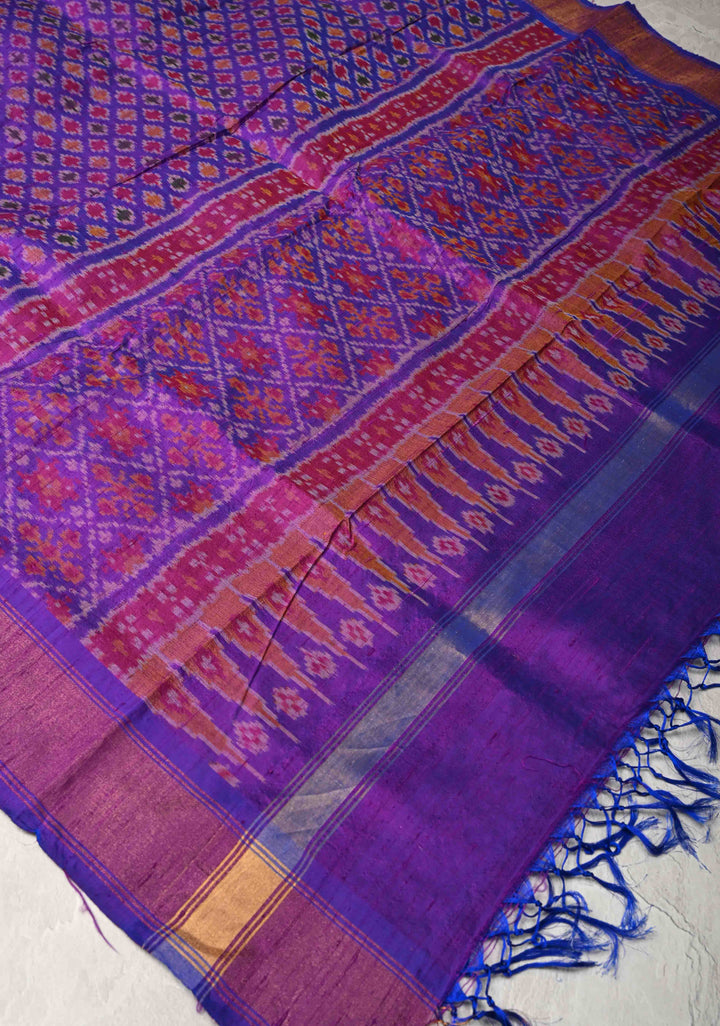 Dupatta : Purple Ikkat Pure Raw Silk Dupatta with handmade tassels | SILK MARK CERTIFIED