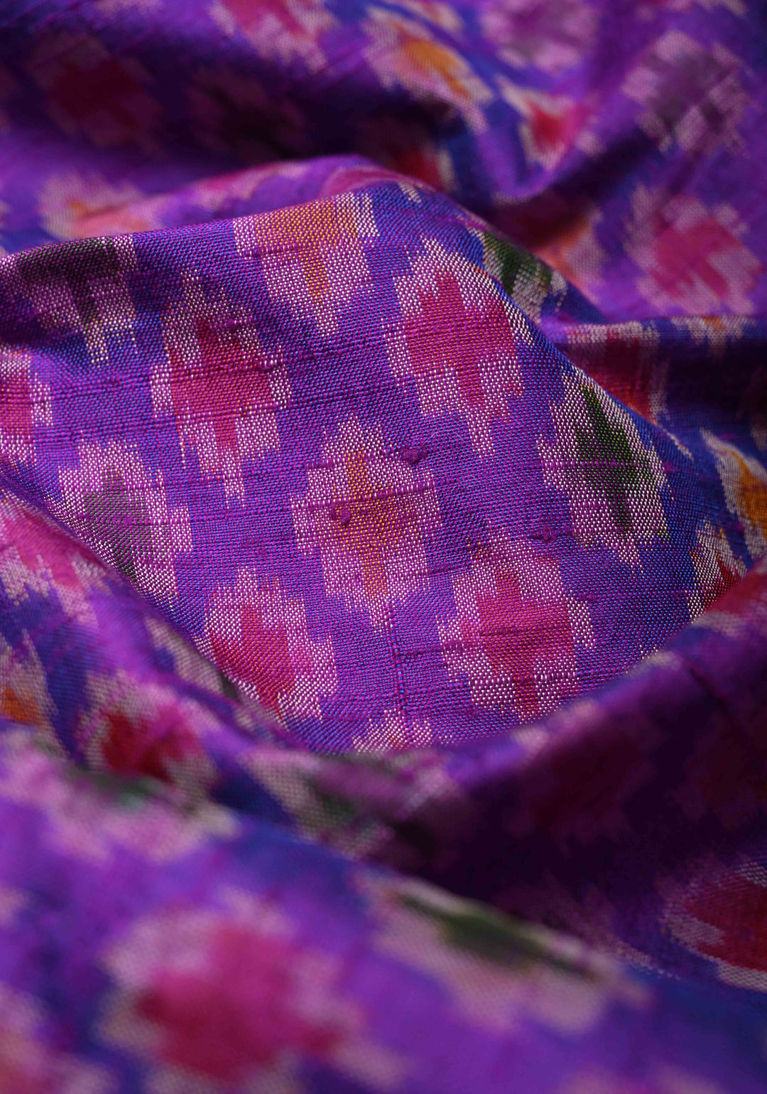 Dupatta : Purple Ikkat Pure Raw Silk Dupatta with handmade tassels | SILK MARK CERTIFIED