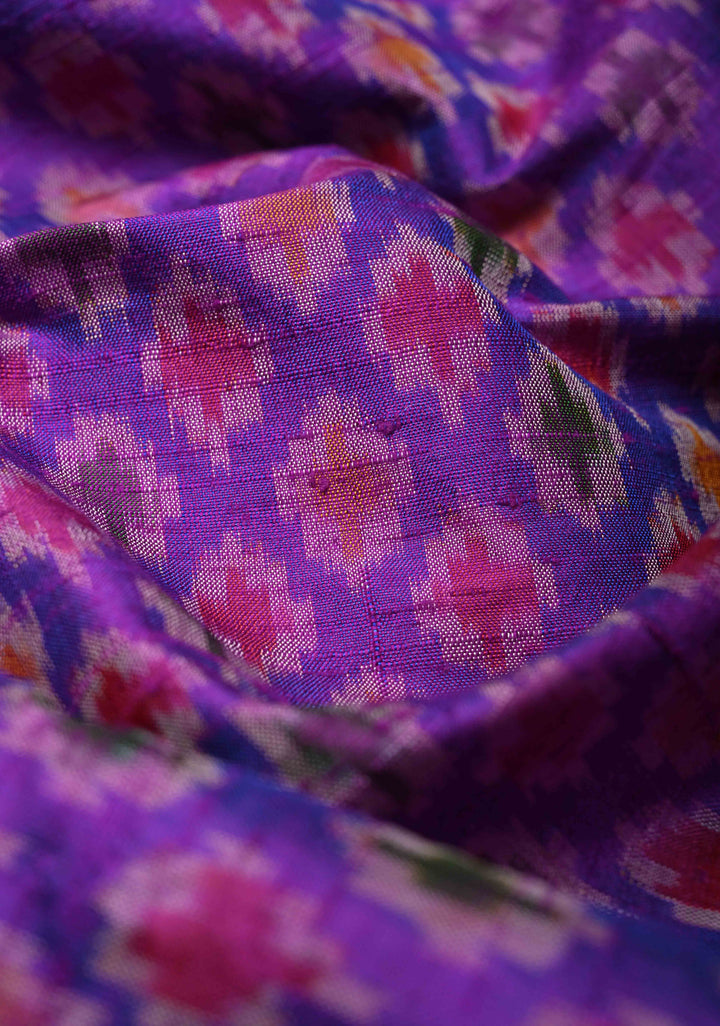 Dupatta : Purple Ikkat Pure Raw Silk Dupatta with handmade tassels | SILK MARK CERTIFIED