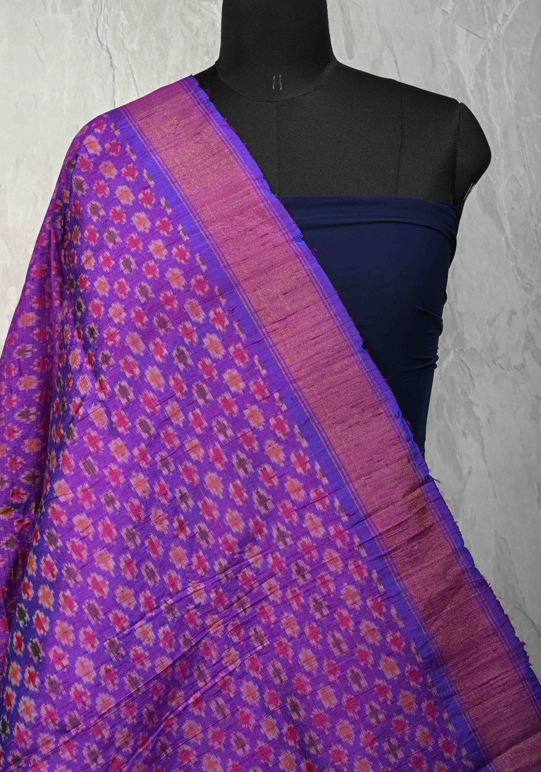 Dupatta : Purple Ikkat Pure Raw Silk Dupatta with handmade tassels | SILK MARK CERTIFIED