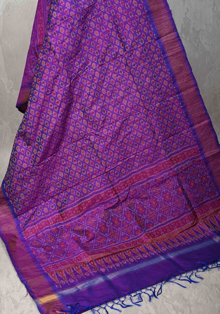 Dupatta : Purple Ikkat Pure Raw Silk Dupatta with handmade tassels | SILK MARK CERTIFIED