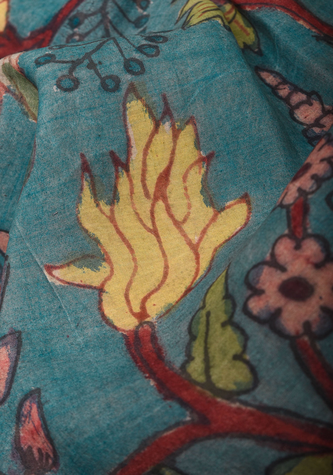 Grayish Blue Authentic Pen Kalamkari on Pure Assam Silk with Krishna and Gopis Theme Pallu | SILK MARKED CERTIFIED