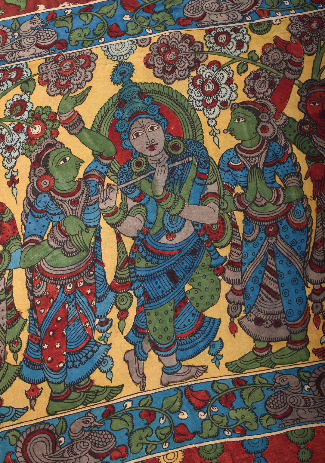 Maroon Authentic Pen Kalamkari on Pure Assam Silk with Krishna and Gopis Theme Pallu | SILK MARKED CERTIFIED