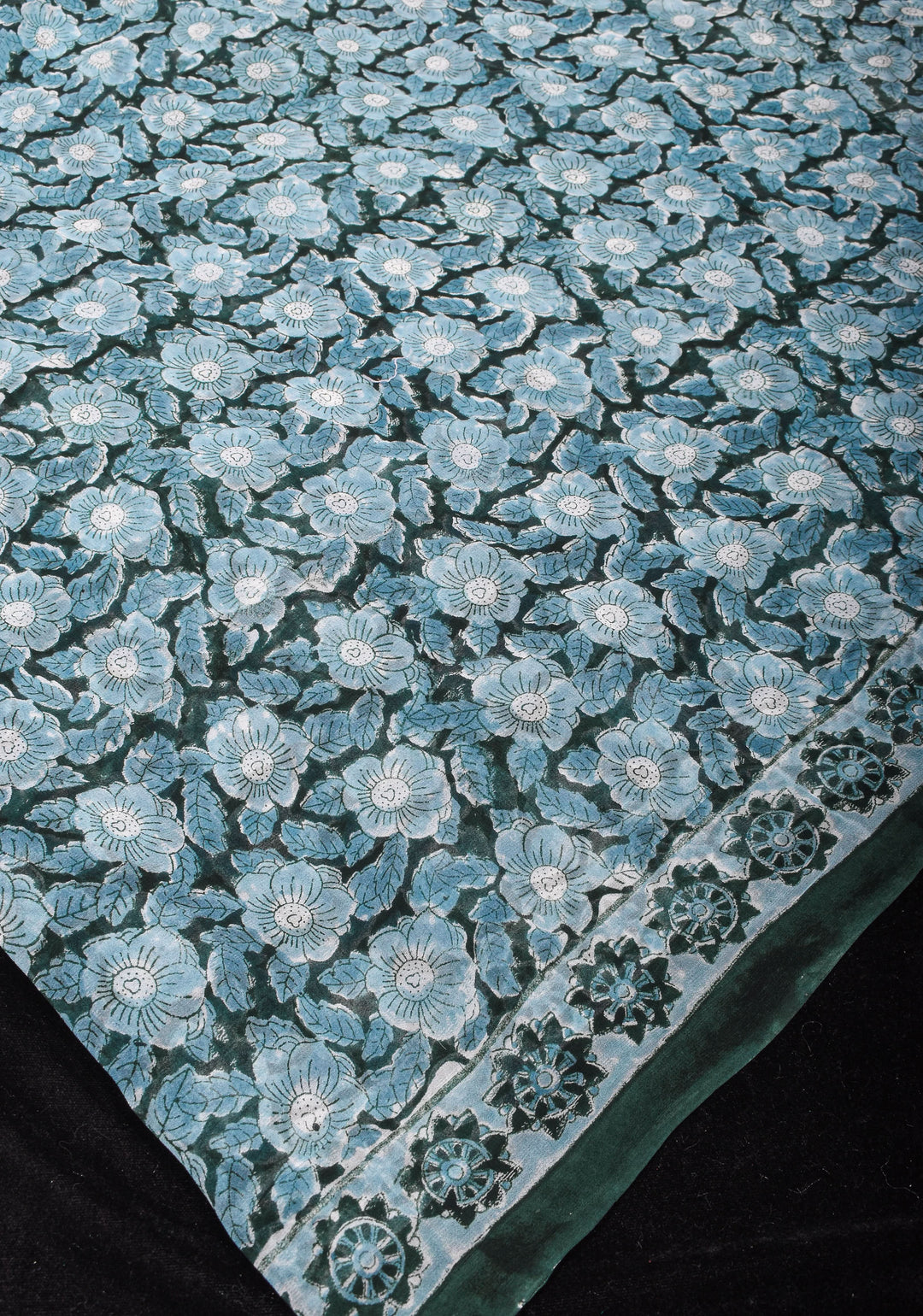 Gray  Sanganeri hand Blockprint Floral Saree in Georgette with long net tassels