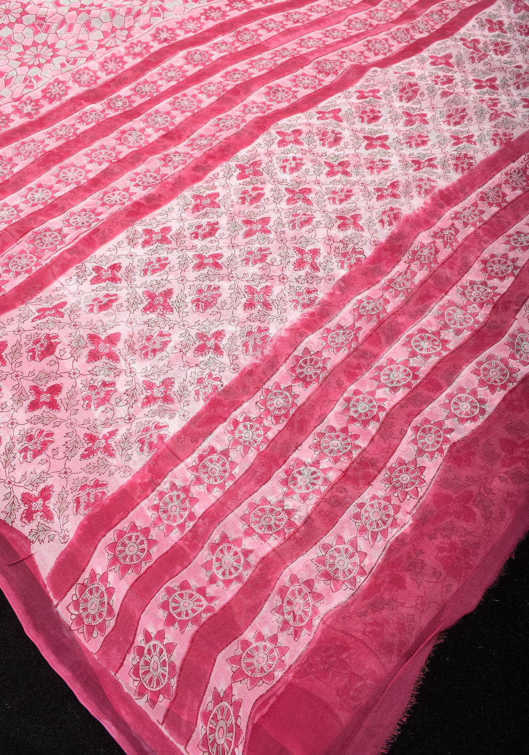 Pink Georgette Saree with Sanganeri Hand Block Print