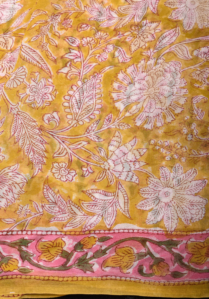 Unique Mustard Georgette Saree with Sanganeri Hand Block Print