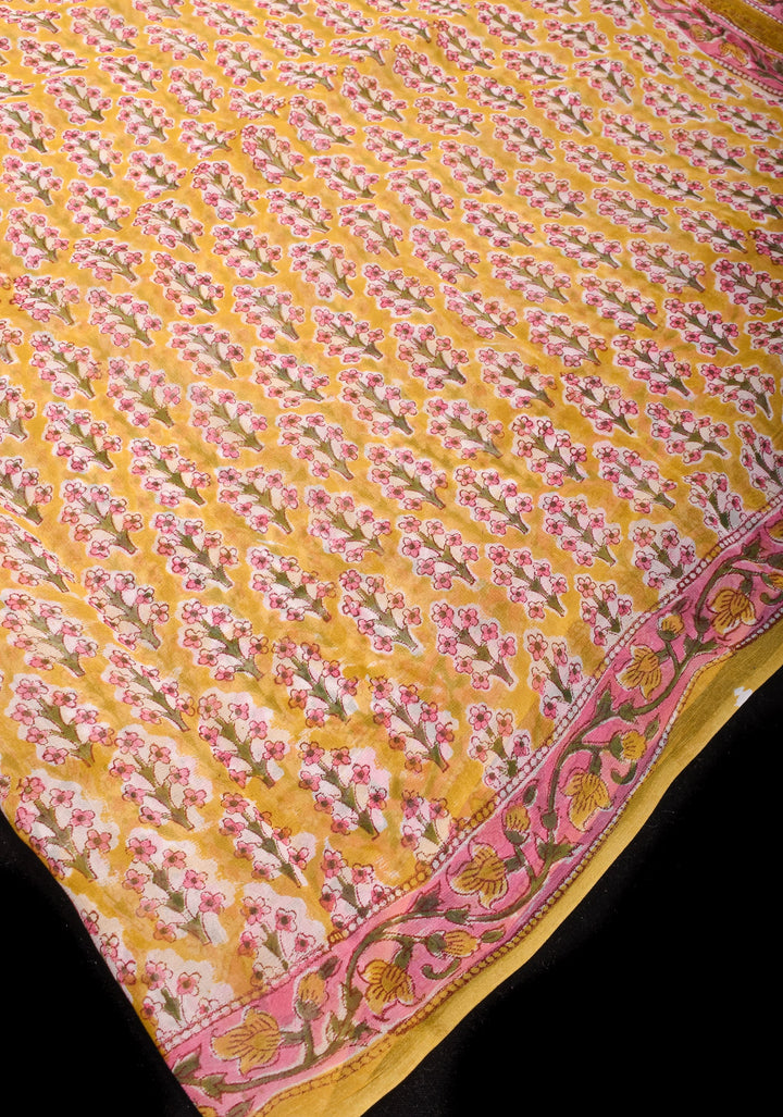 Unique Mustard Georgette Saree with Sanganeri Hand Block Print