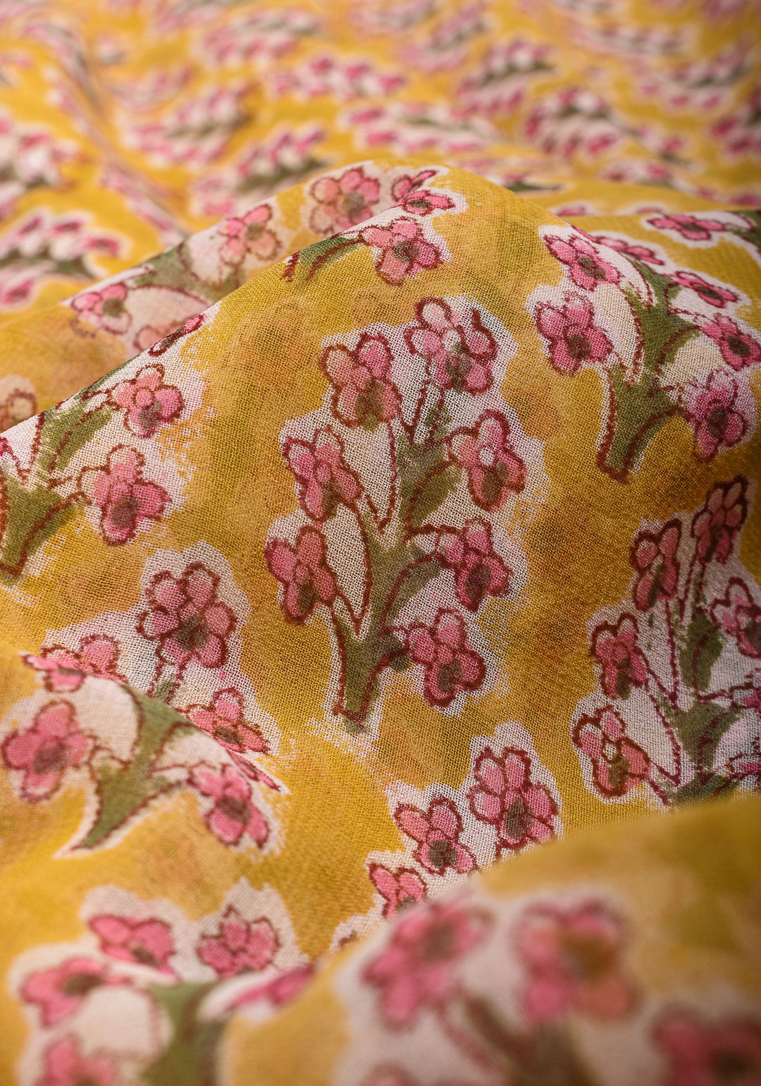 Unique Mustard Georgette Saree with Sanganeri Hand Block Print