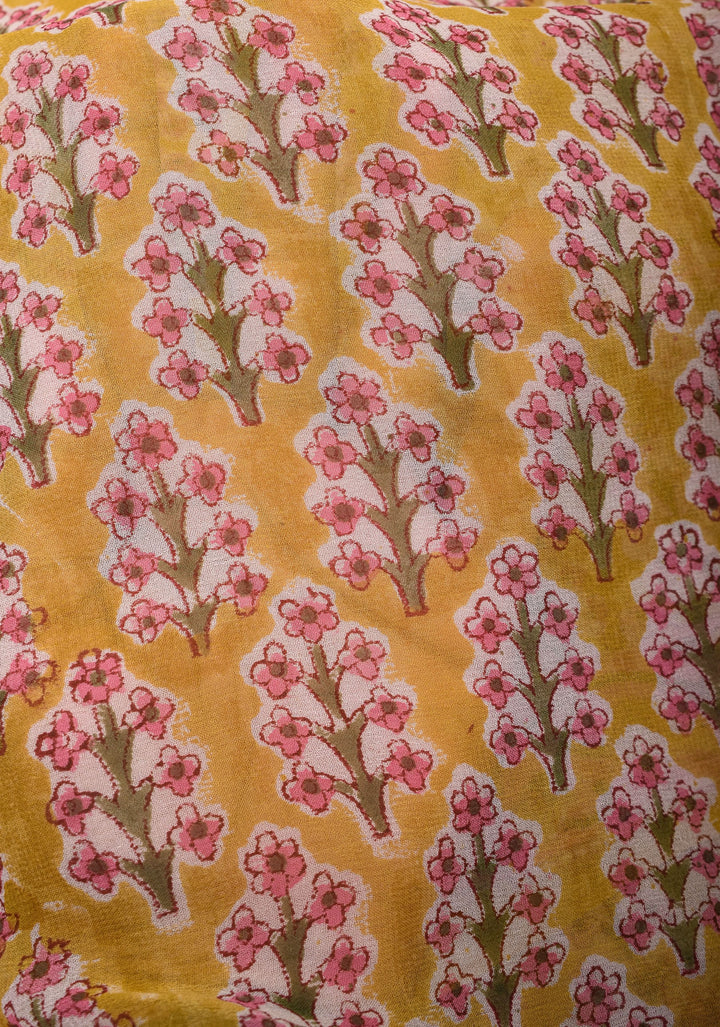 Unique Mustard Georgette Saree with Sanganeri Hand Block Print