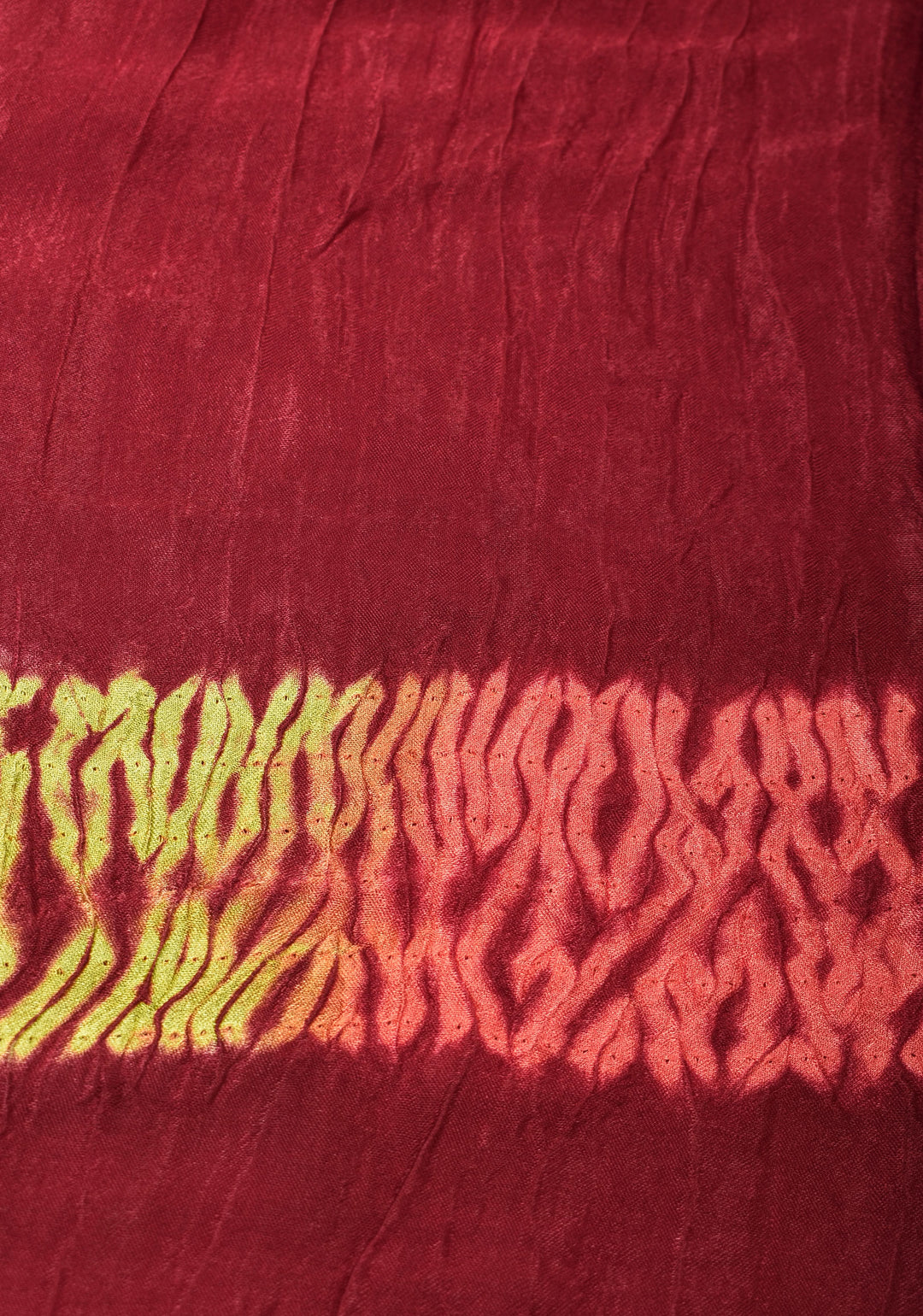 Maroon Hand Shibori mandala Dye and bandhej design on Modal Silk Saree with crushed Pallu