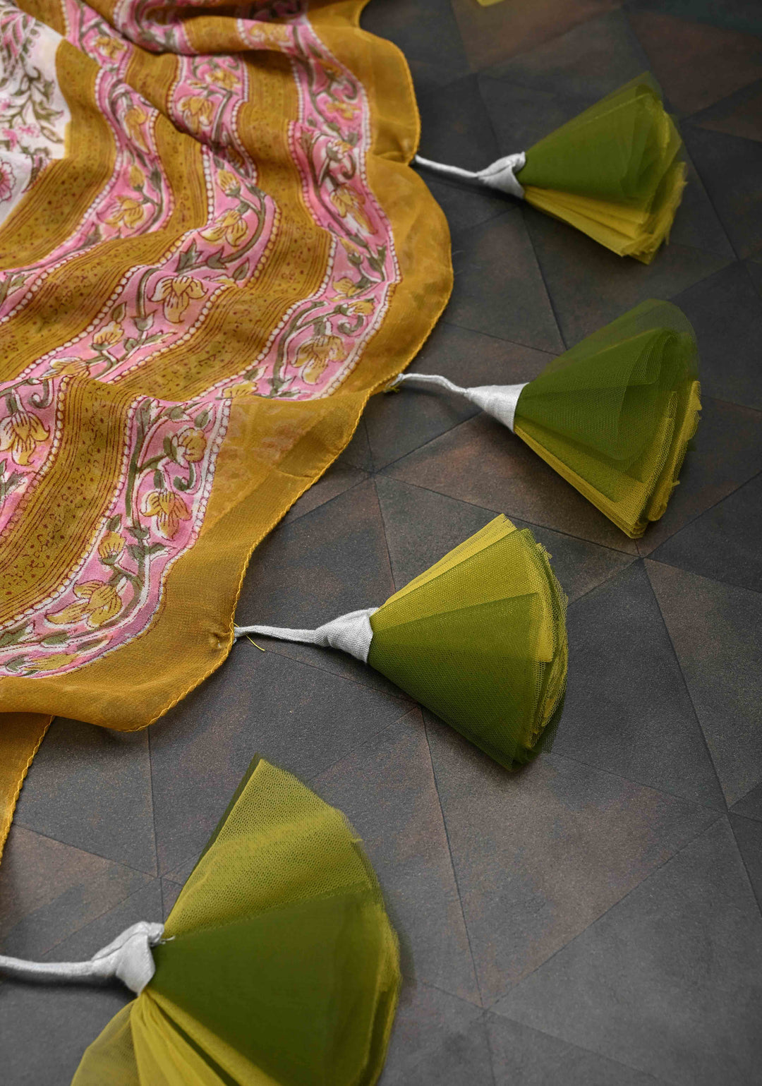 Unique Mustard Georgette Saree with Sanganeri Hand Block Print