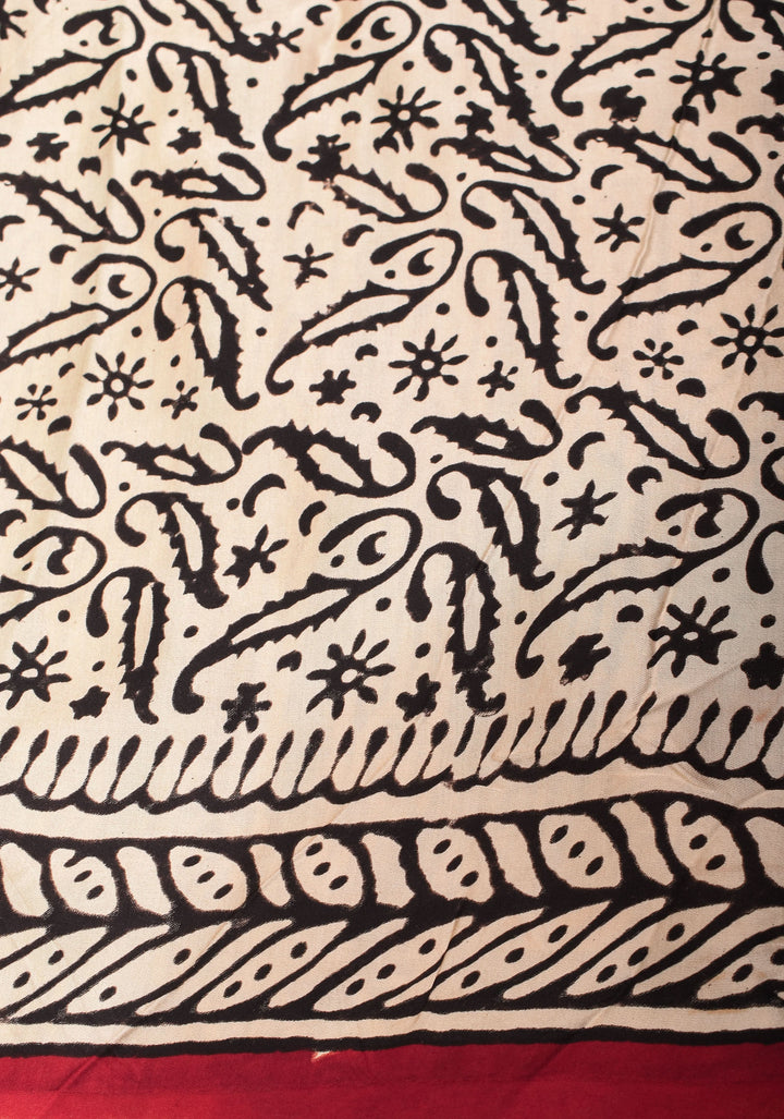Rama Green Modal Silk Saree with Sanageri Hand Block Print