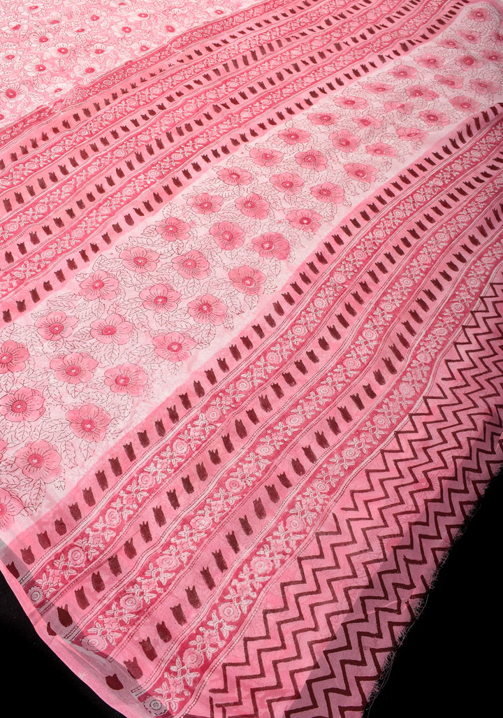 Pale Pink Georgette Saree with Sanganeri Hand Block Print