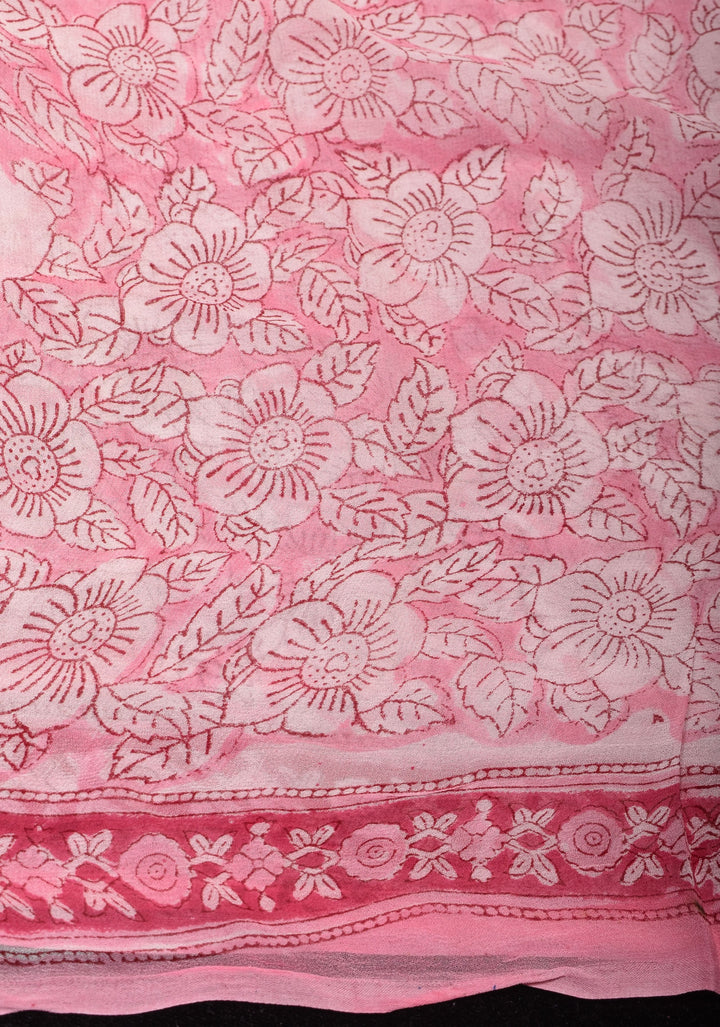 Pale Pink Georgette Saree with Sanganeri Hand Block Print