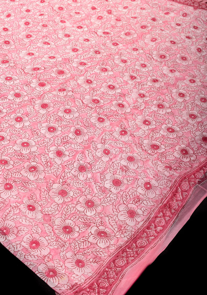Pale Pink Georgette Saree with Sanganeri Hand Block Print