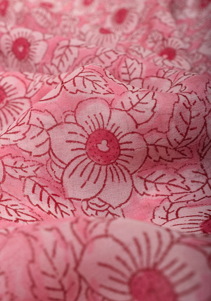 Pale Pink Georgette Saree with Sanganeri Hand Block Print