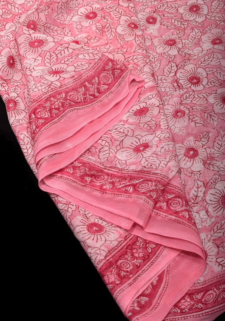 Pale Pink Georgette Saree with Sanganeri Hand Block Print