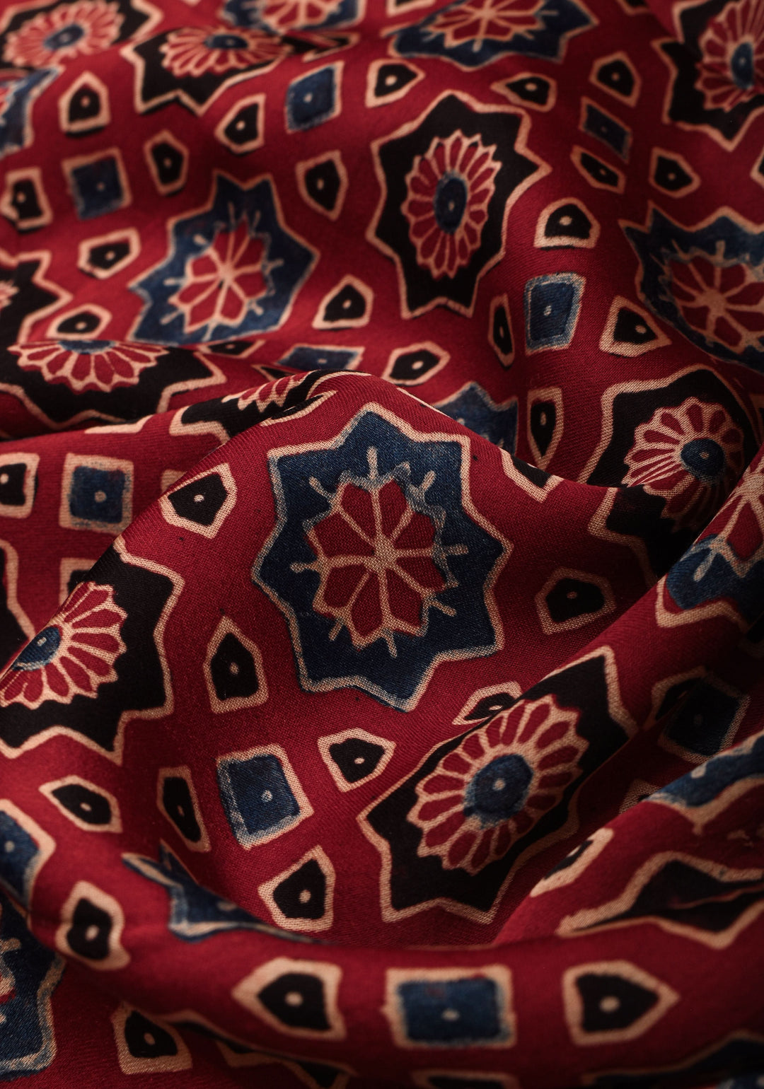 Red Ajrakh Hand Block Print on Modal Silk Saree