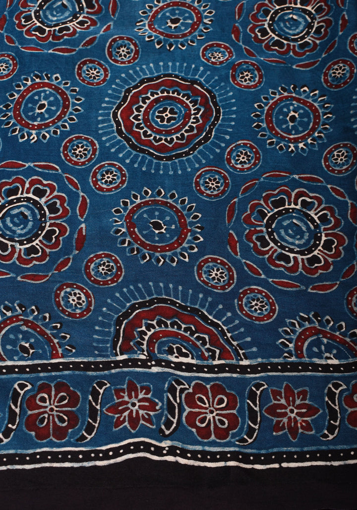 Stunning Indigo Ajrakh Hand Block Print on Modal Silk Saree. Vidya Balan Special!