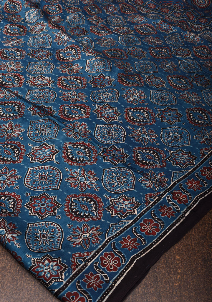 Stunning Indigo Ajrakh Hand Block Print on Modal Silk Saree. Vidya Balan Special!