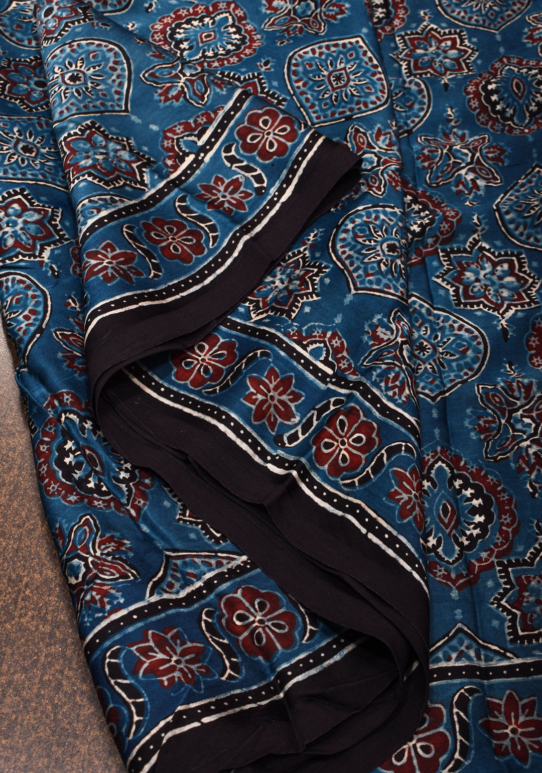 Stunning Indigo Ajrakh Hand Block Print on Modal Silk Saree. Vidya Balan Special!