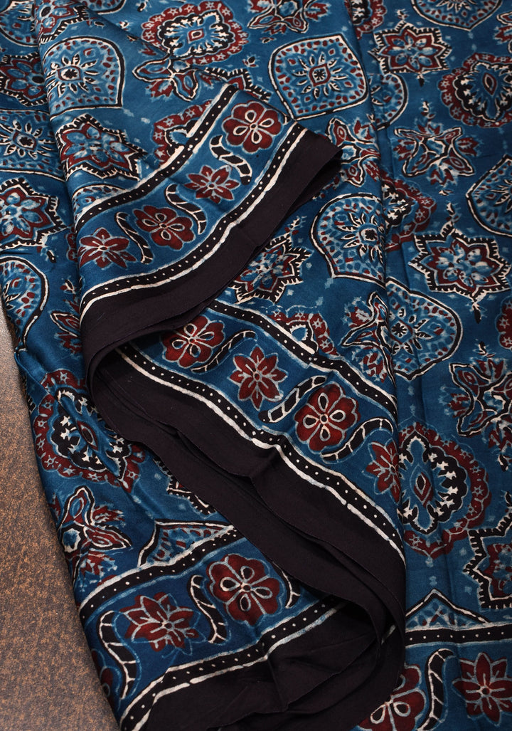 Stunning Indigo Ajrakh Hand Block Print on Modal Silk Saree. Vidya Balan Special!