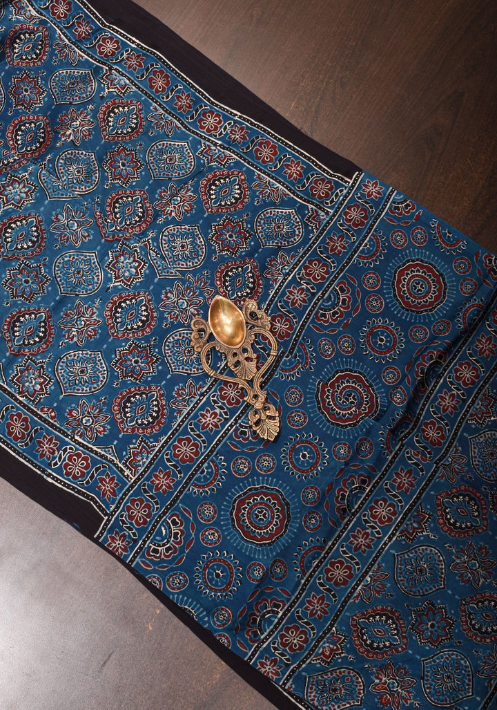 Stunning Indigo Ajrakh Hand Block Print on Modal Silk Saree. Vidya Balan Special!