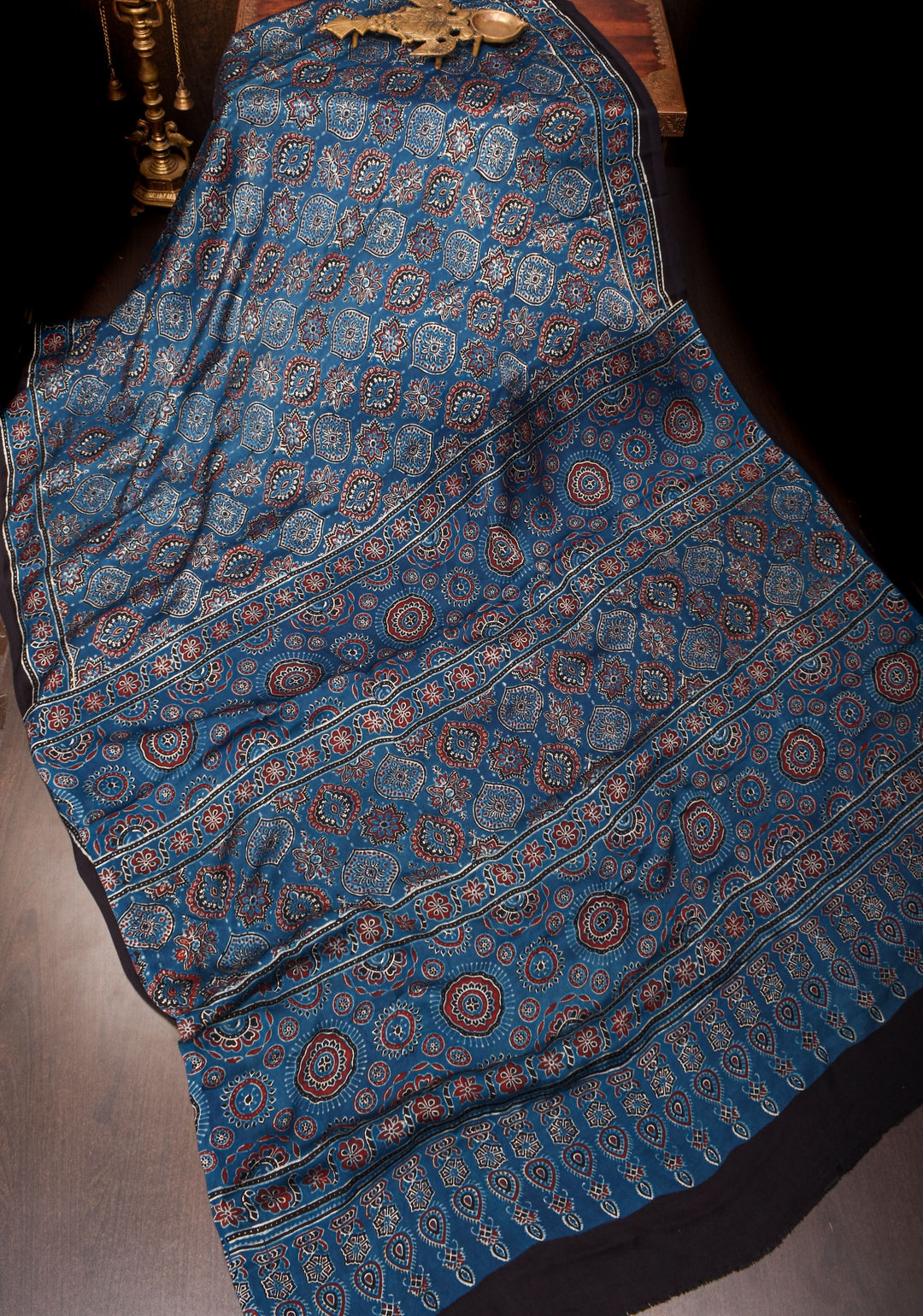 Stunning Indigo Ajrakh Hand Block Print on Modal Silk Saree. Vidya Balan Special!
