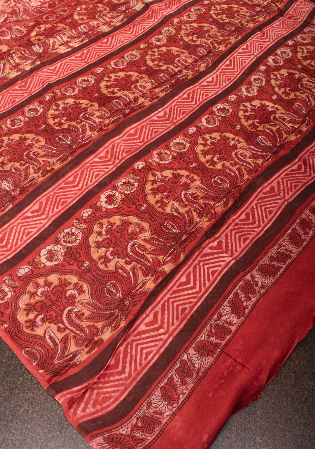 Light Coral Authentic Vanaspati Hand Block Print Modal Silk Saree with Floral Pattern