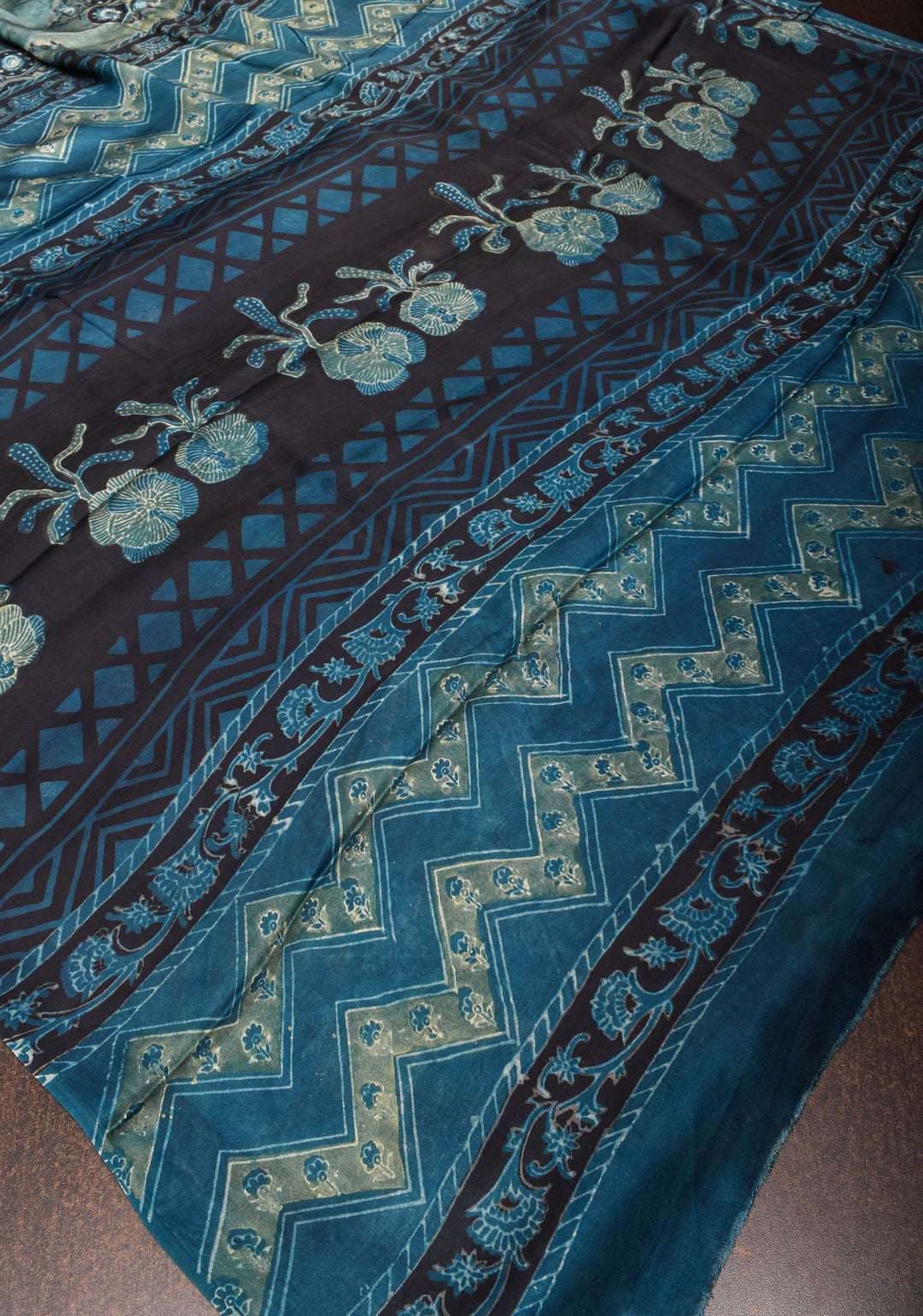 Vanaspati Hand Block Print on Modal Silk Saree in rare Gray Blue