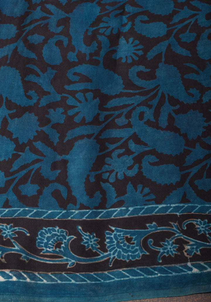 Vanaspati Hand Block Print on Modal Silk Saree in rare Gray Blue
