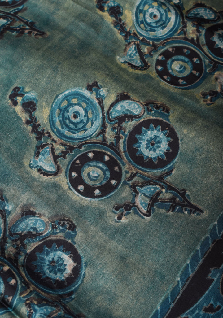 Vanaspati Hand Block Print on Modal Silk Saree in rare Gray Blue