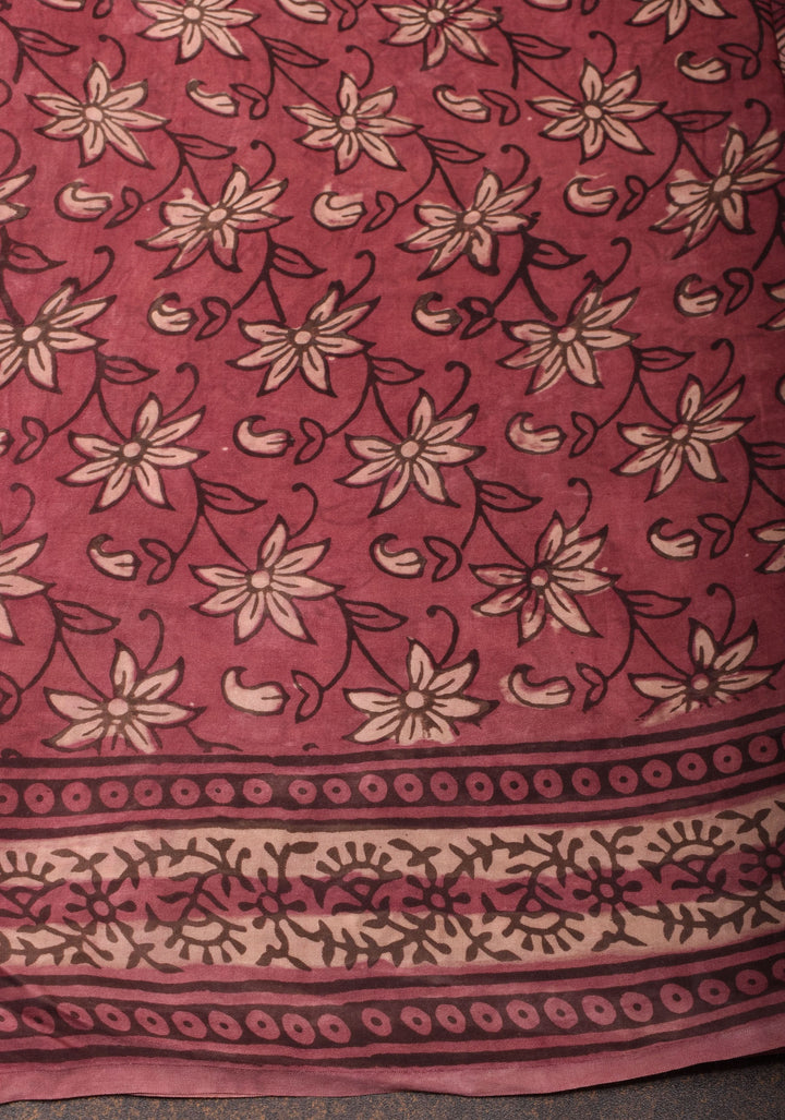 Vanaspati Hand Block Print on Modal Silk Saree in earthly red