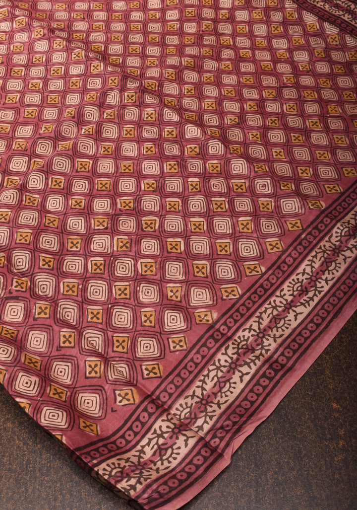 Vanaspati Hand Block Print on Modal Silk Saree in earthly red