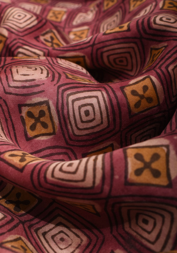 Vanaspati Hand Block Print on Modal Silk Saree in earthly red