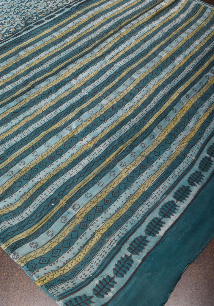 Vanaspati Hand Block Print on Modal Silk Saree in Gray Blue