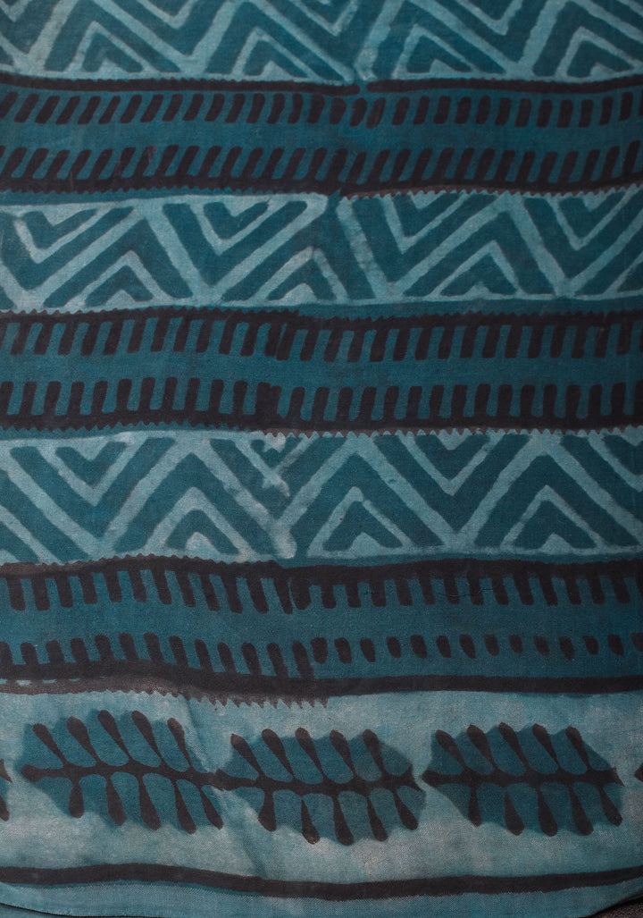 Vanaspati Hand Block Print on Modal Silk Saree in Gray Blue
