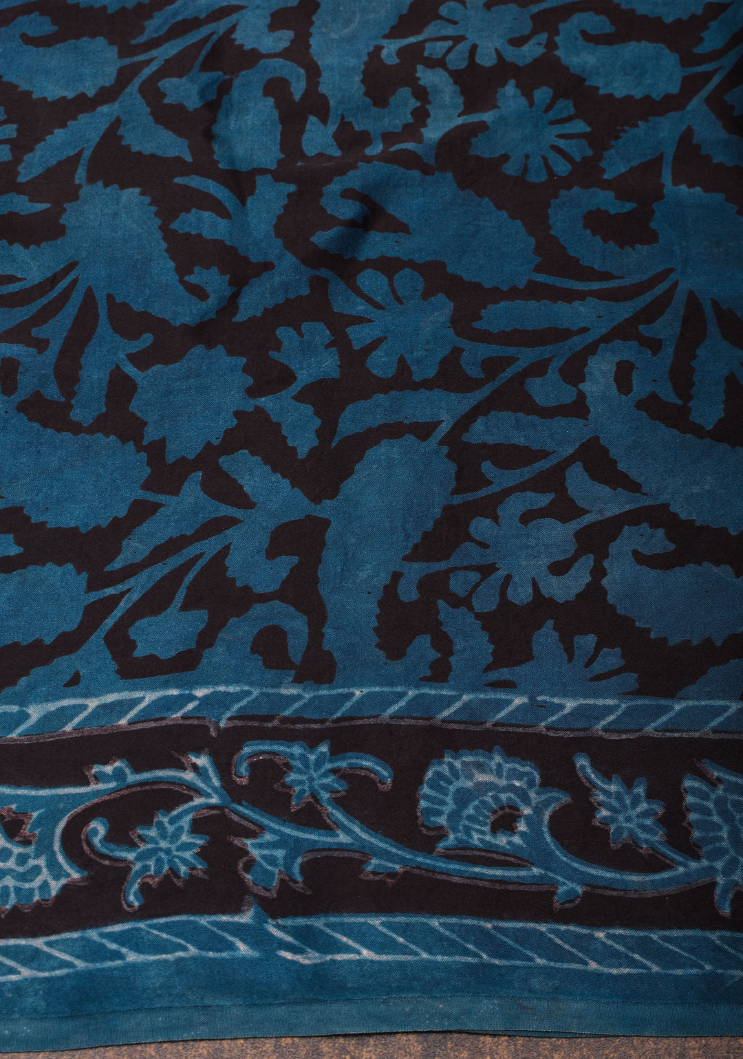 Vanaspati Hand Block Print on Modal Silk Saree in Red and Blue