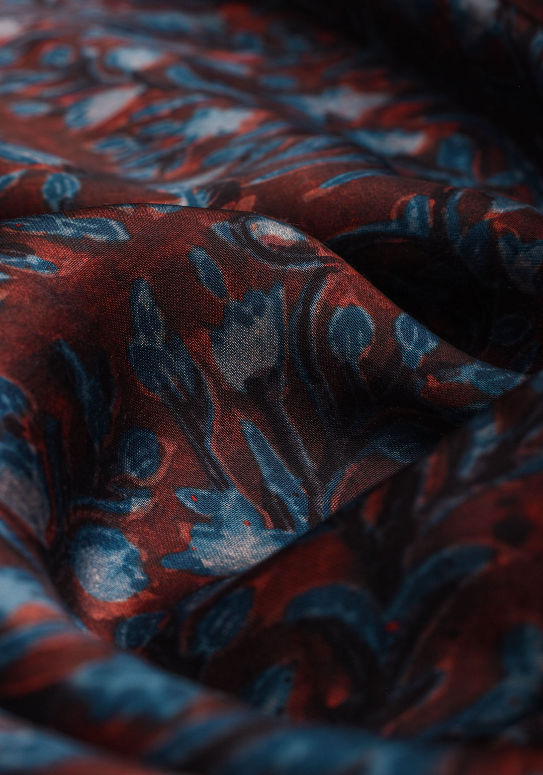 Vanaspati Hand Block Print on Modal Silk Saree in Red and Blue