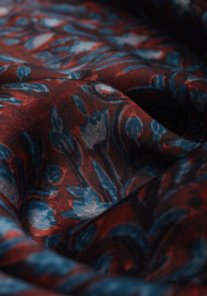 Vanaspati Hand Block Print on Modal Silk Saree in Red and Blue