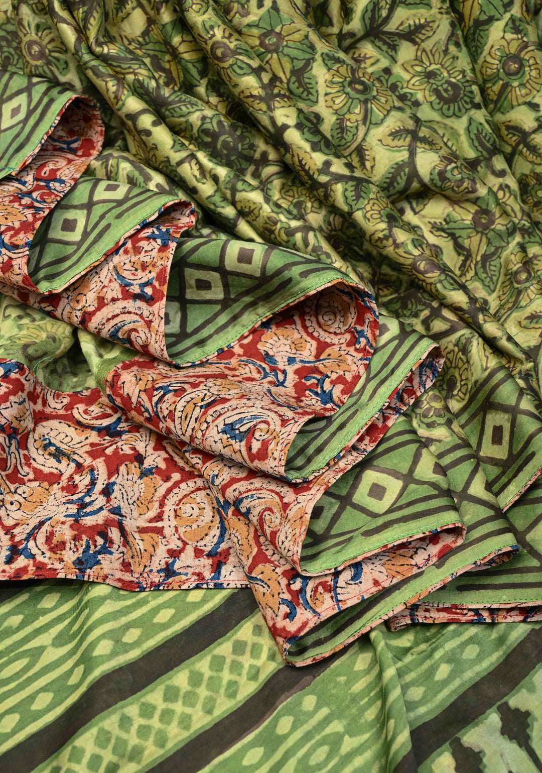 Vanaspati Hand Block Print on Modal Silk Saree in Moss Green